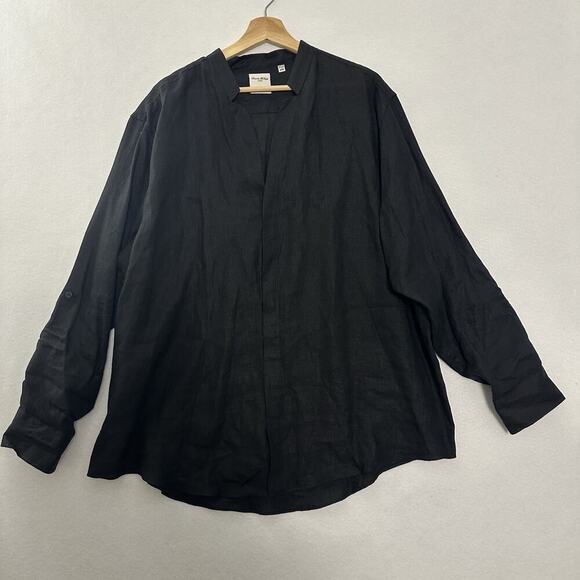 Baird McNutt Murano Linen Shirt Mens 2XB Black Mandarin Collar Button Up GUC - Picture 1 of 10